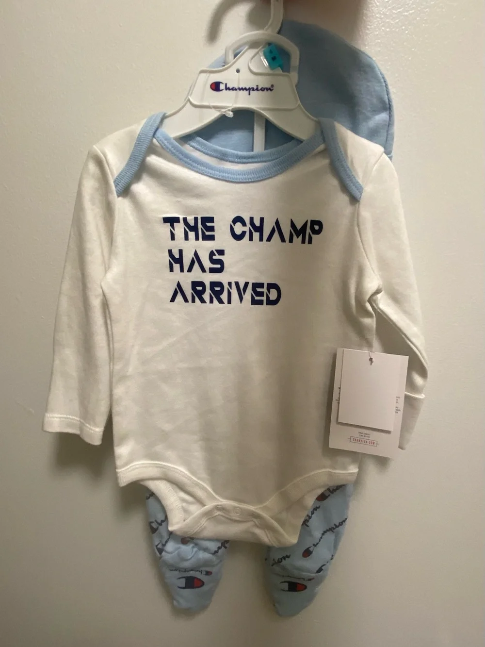 Champion White and Light Blue 'The Champ Has Arrived' Baby One-Piece